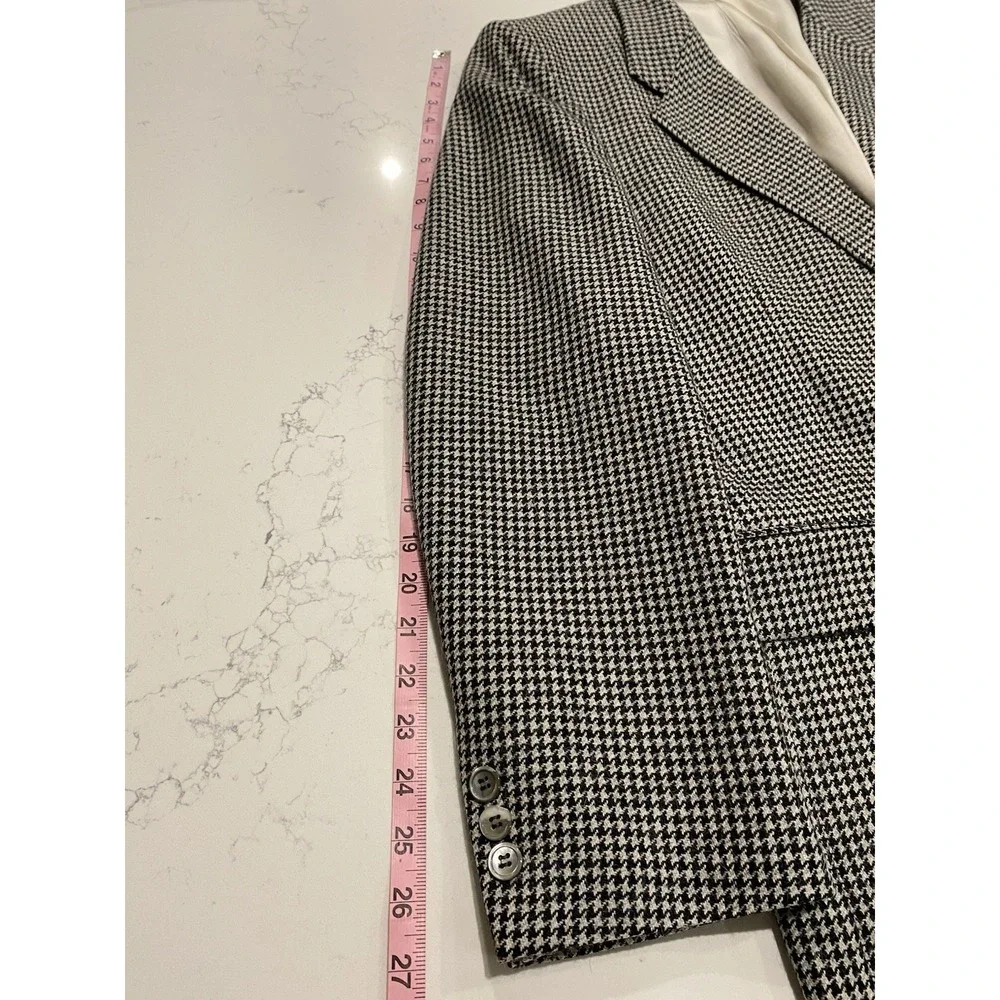Vintage Oscar de la Renta Blazer Mens 42R Houndstooth Hand Tailored Preppy Wool